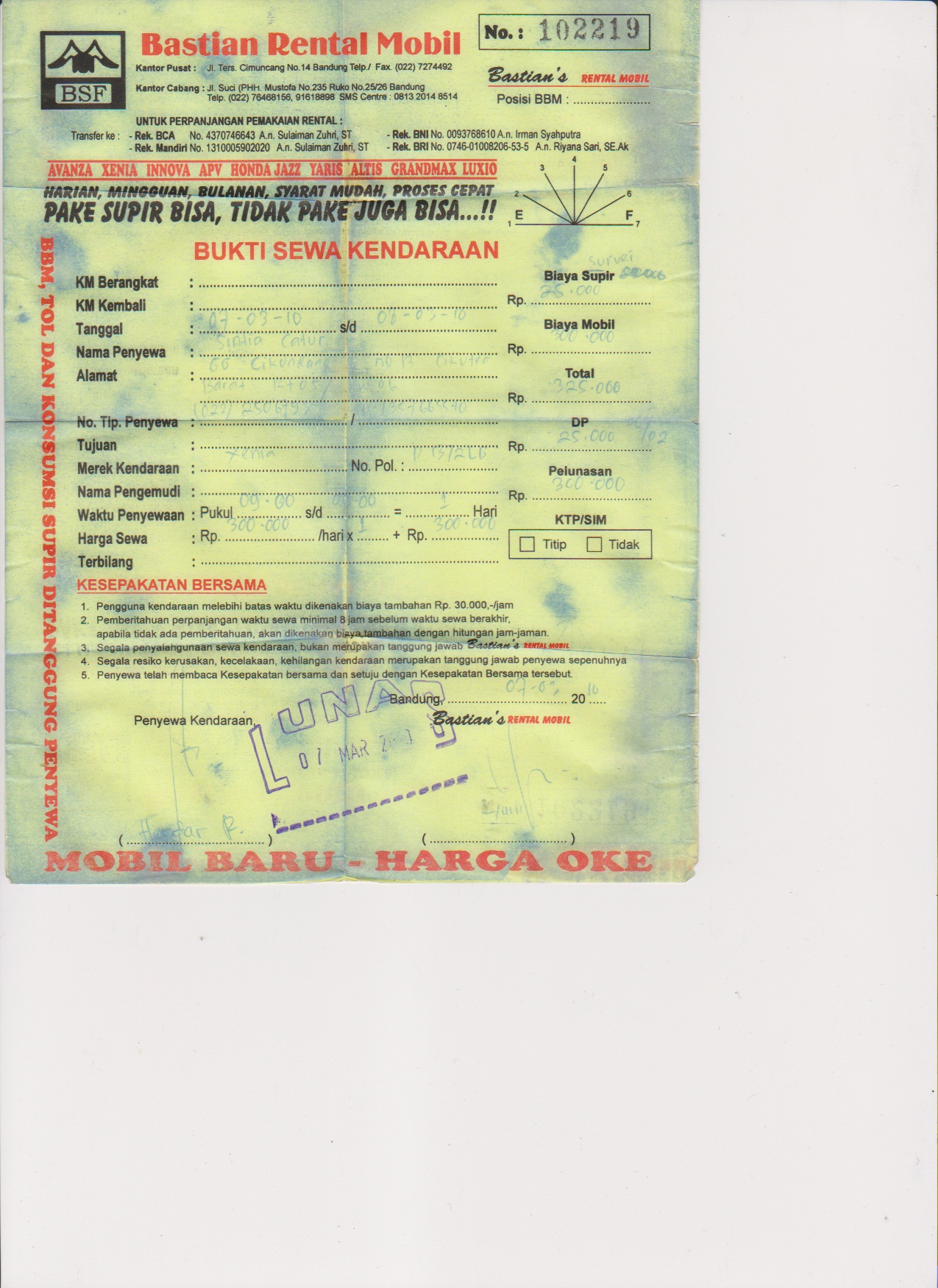 Contoh Kwitansi Rental Mobil